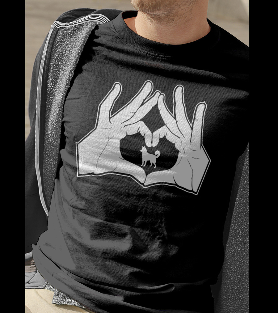 Alaskan Clover Kai Hands Heart Sign Dog Inside Hand Heart Gesture T-Shirt