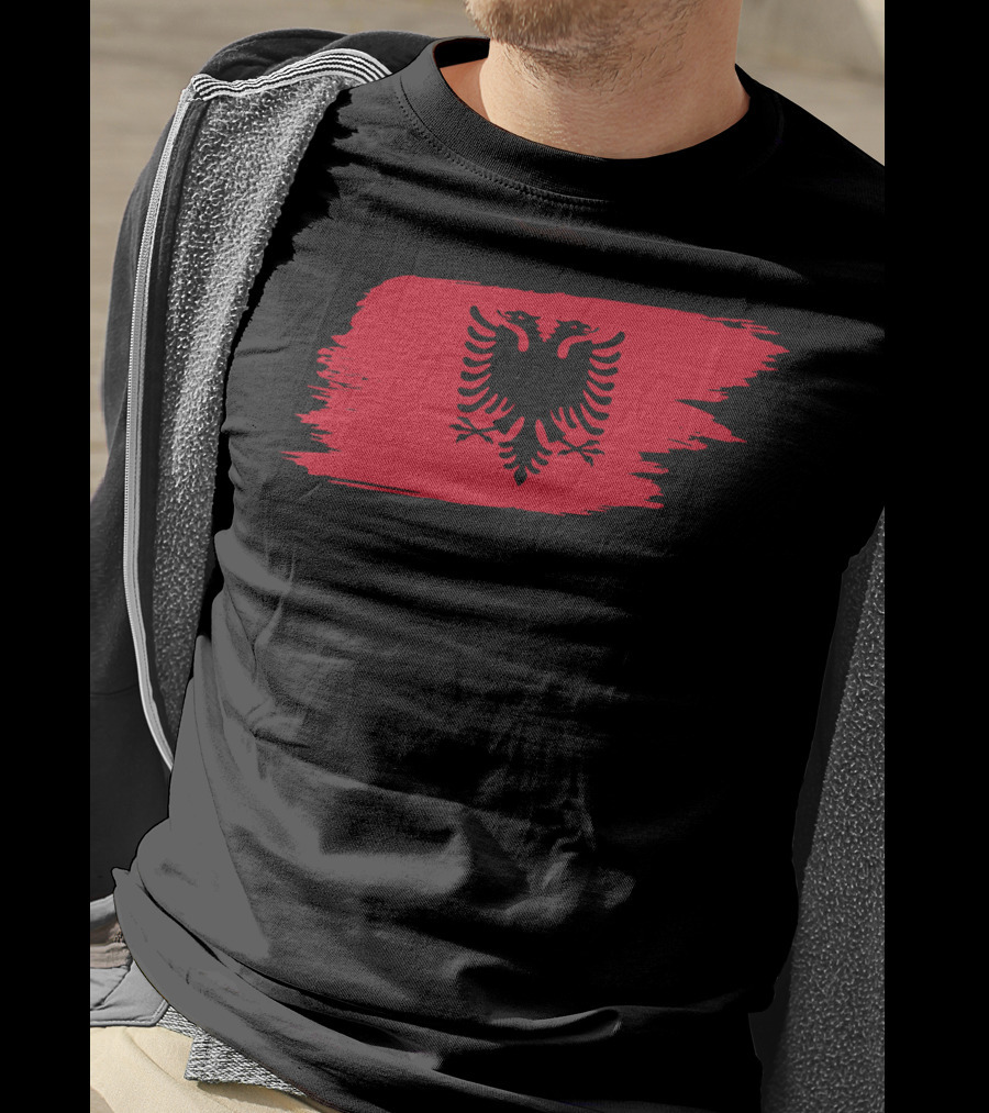 Albania Flag Red Brushstroke Double-Headed Eagle T-Shirt