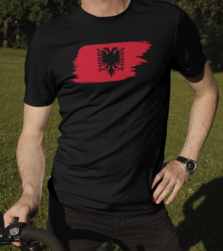 Albania Flag Red Brushstroke Double-Headed Eagle T-Shirt