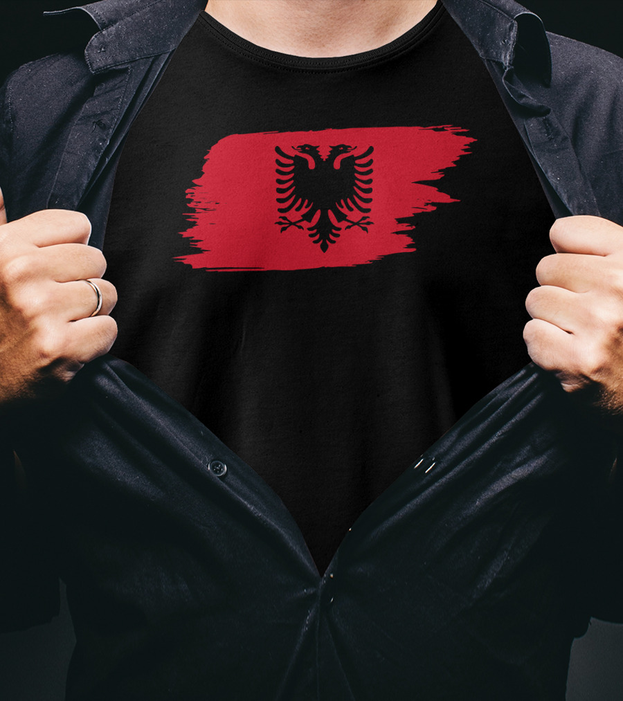 Albania Flag Red Brushstroke Double-Headed Eagle T-Shirt