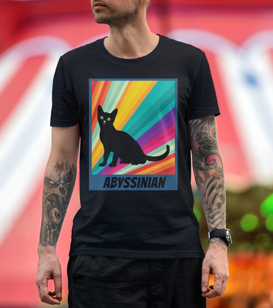 Abyssinian Cat Retro Rainbow T-Shirt