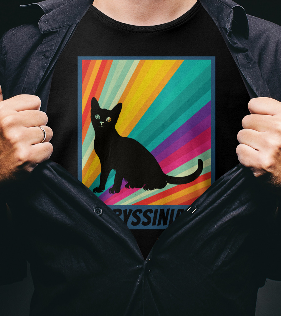 Abyssinian Cat Retro Rainbow T-Shirt
