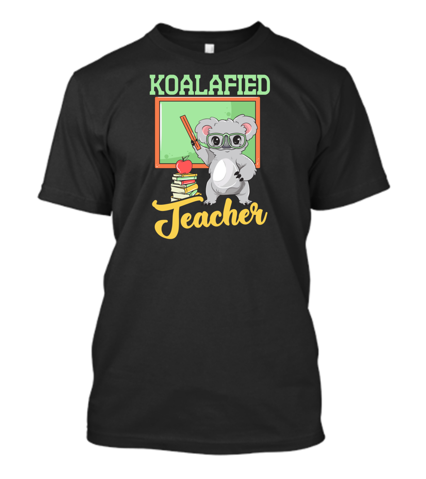 Koalafied Teacher Back To School Funny Koala Teacher Pun With Books And Blackboard T-Shirt