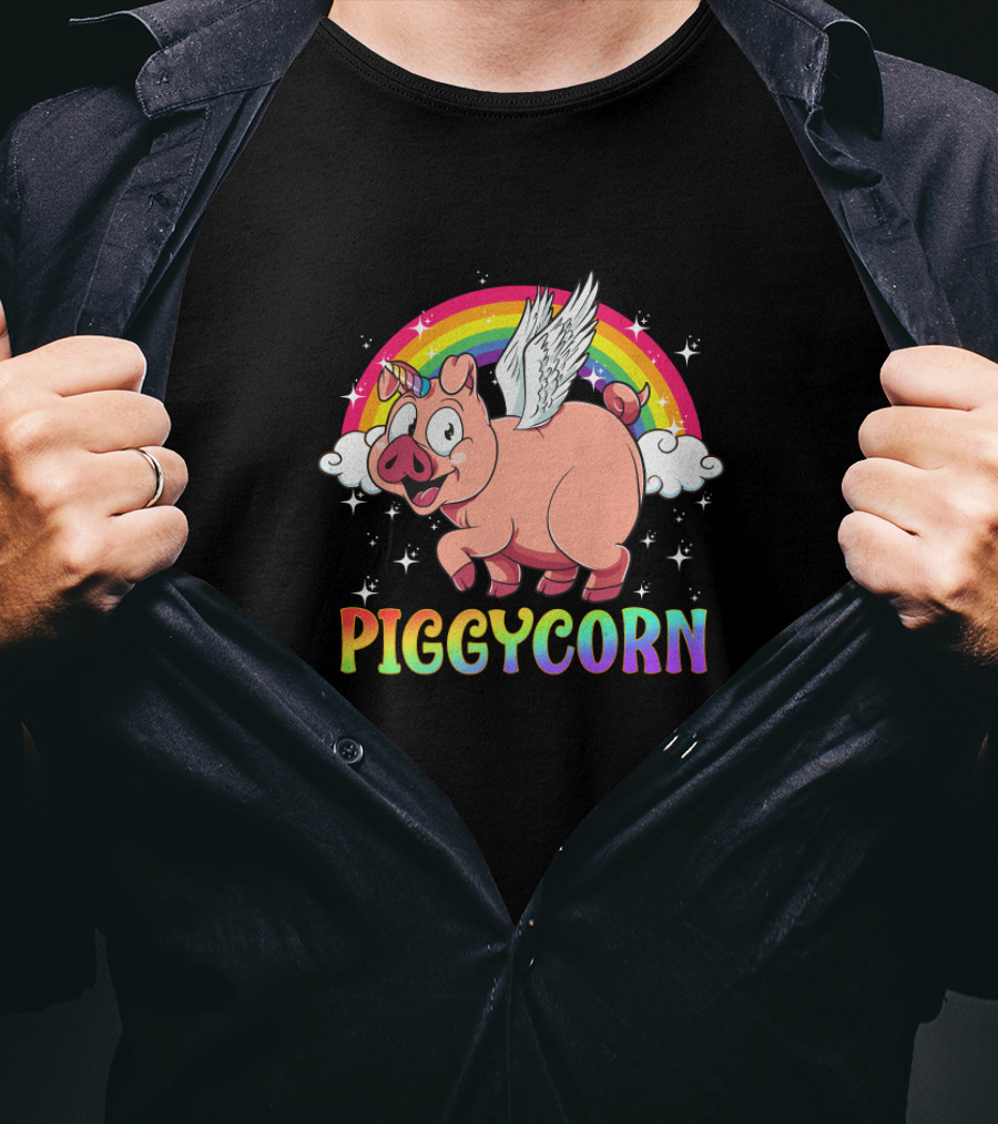 Piggycorn Flying Pig Unicorn Rainbow Farm Animal Magical Creature T-Shirt