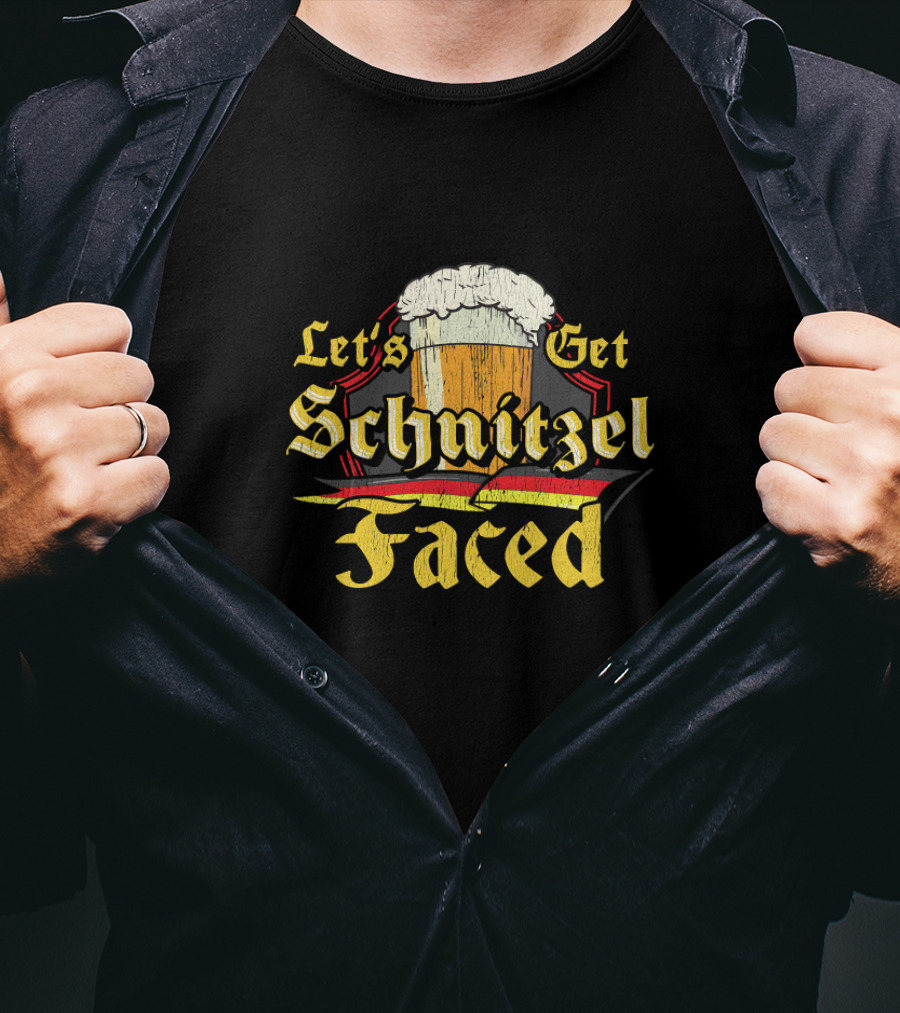 Let's Get Schnitzel Faced With Beer Stein And German Flag Elements T-Shirt