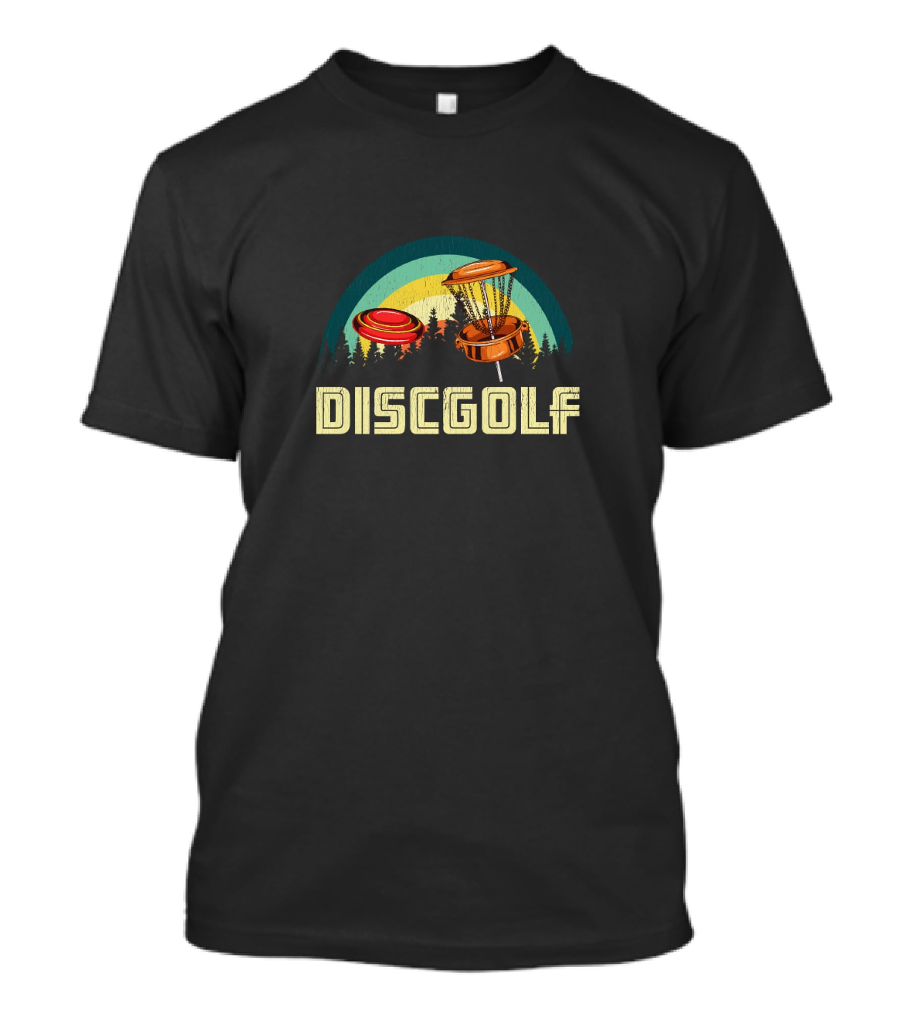 Vintage Disc Golf Frolf Frisbee 80s Style Retro Forest Scene T-Shirt