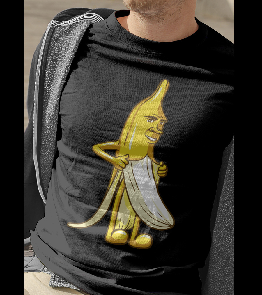 Banana Striptease Cartoon Censored Naked Peeling Comedy T-Shirt