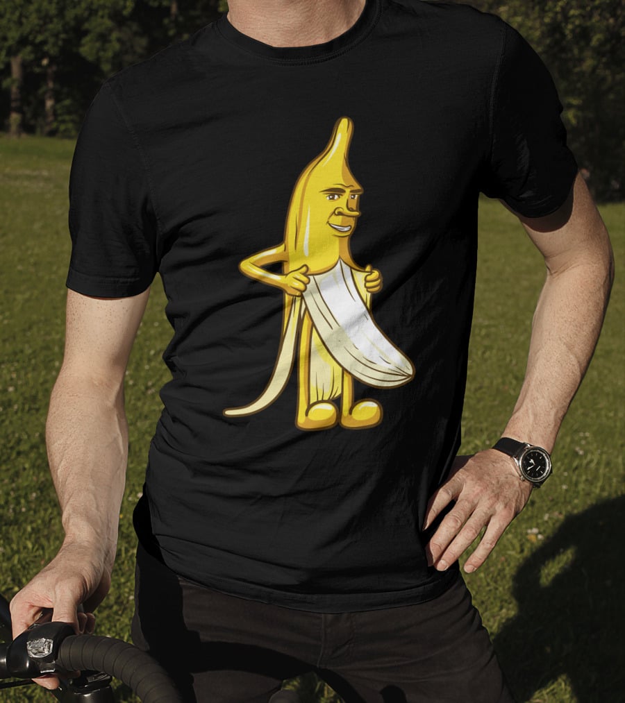 Banana Striptease Cartoon Censored Naked Peeling Comedy T-Shirt