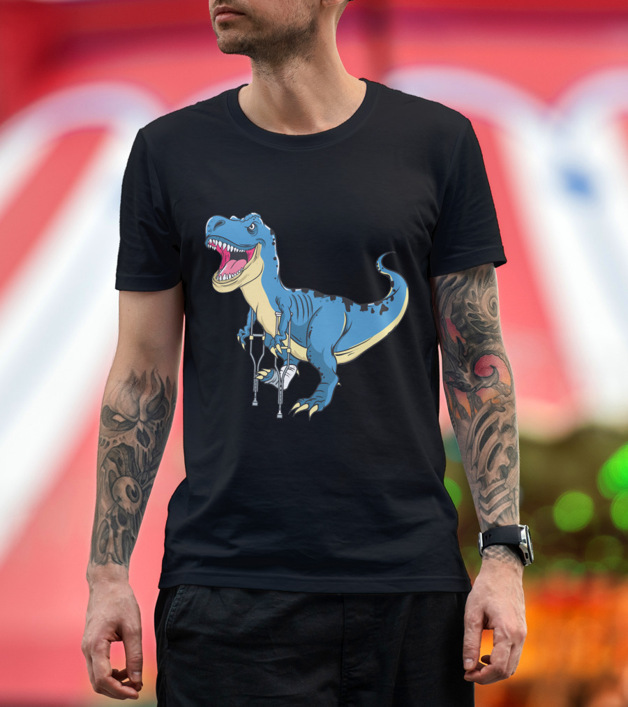 Broken Leg Dinosaur Awww Snap Funny Rex with Crutches T-Shirt