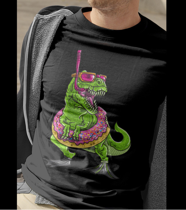 Dinosaur Snorkeling Donut Float Summer Pool Party T-Shirt