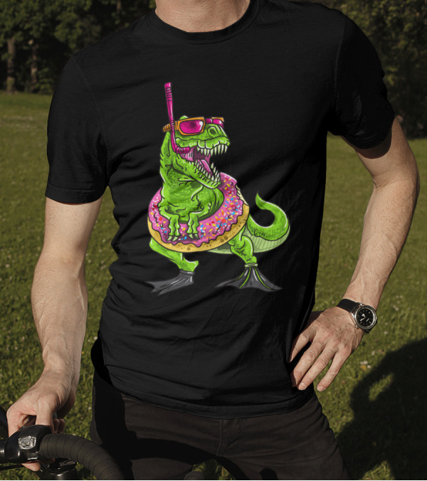 Dinosaur Snorkeling Donut Float Summer Pool Party T-Shirt