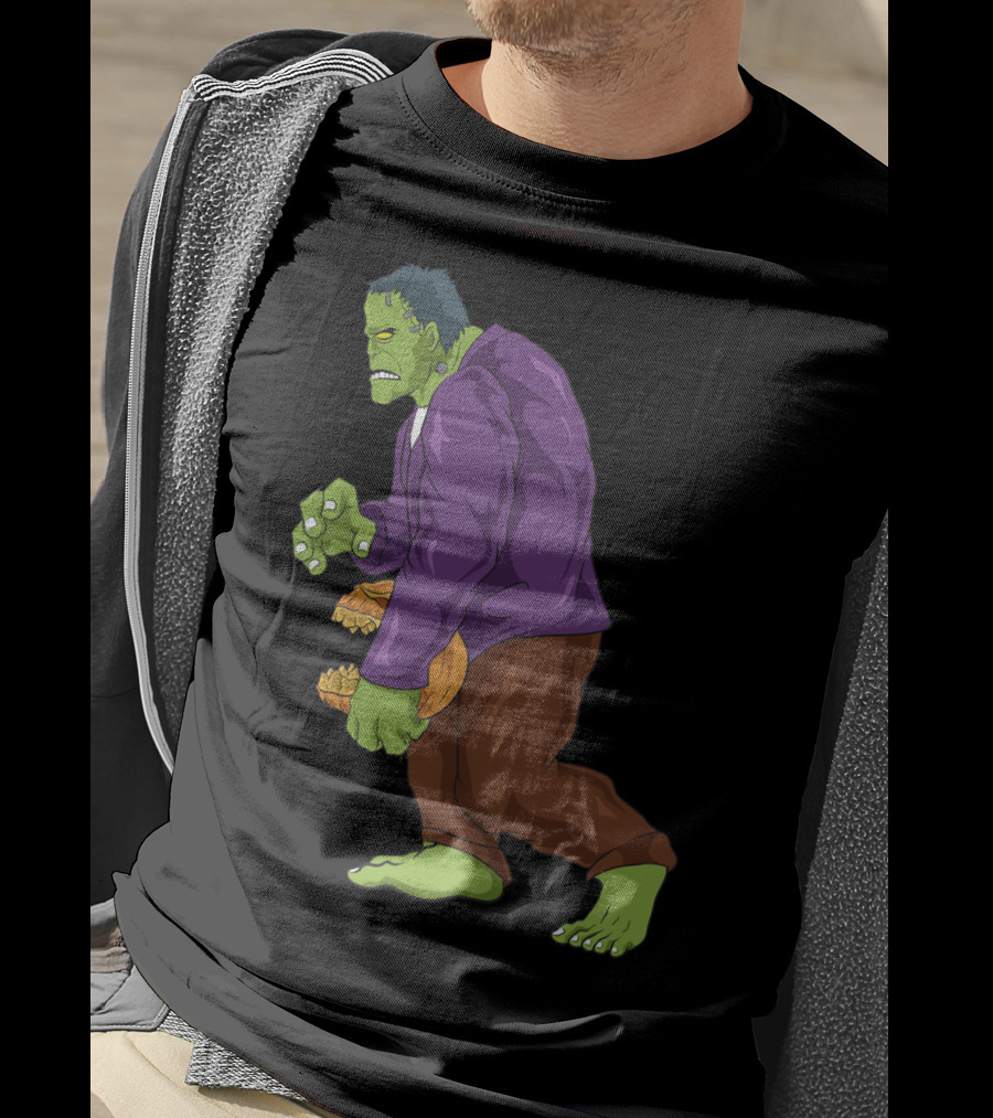 Frankenstein Bigfoot Carrying Pumpkin Funny Halloween Monster Zombie T-Shirt