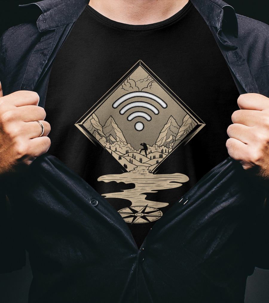 Funny Hiking No Internet No Signal WiFi Explorer Hiker Mountains T-Shirt