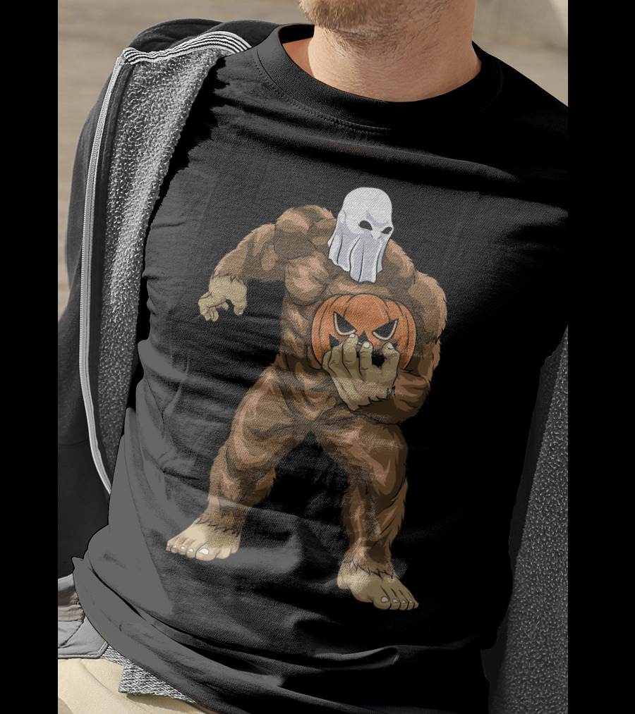 Ghost Bigfoot Sasquatch With Jack O' Lantern Head T-Shirt
