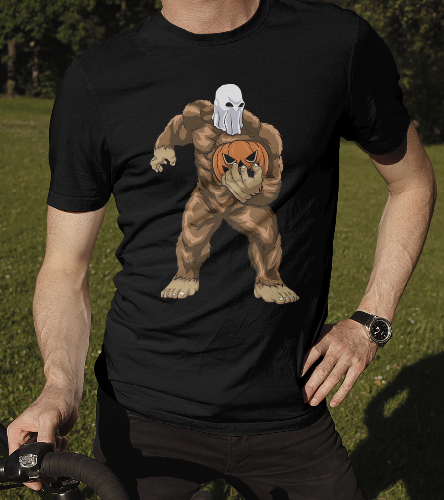 Ghost Bigfoot Sasquatch With Jack O' Lantern Head T-Shirt
