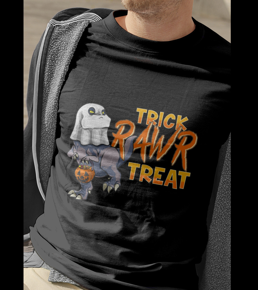 Ghost Dinosaur Trick RAWR Treat Boos Asaurus Halloween Pumpkin Paleontology Fun T-Shirt