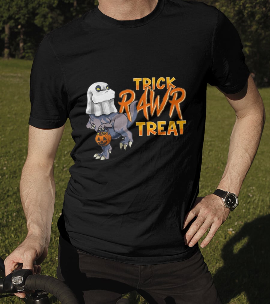 Ghost Dinosaur Trick RAWR Treat Boos Asaurus Halloween Pumpkin Paleontology Fun T-Shirt