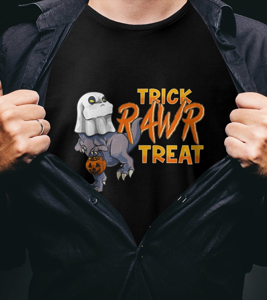 Ghost Dinosaur Trick RAWR Treat Boos Asaurus Halloween Pumpkin Paleontology Fun T-Shirt