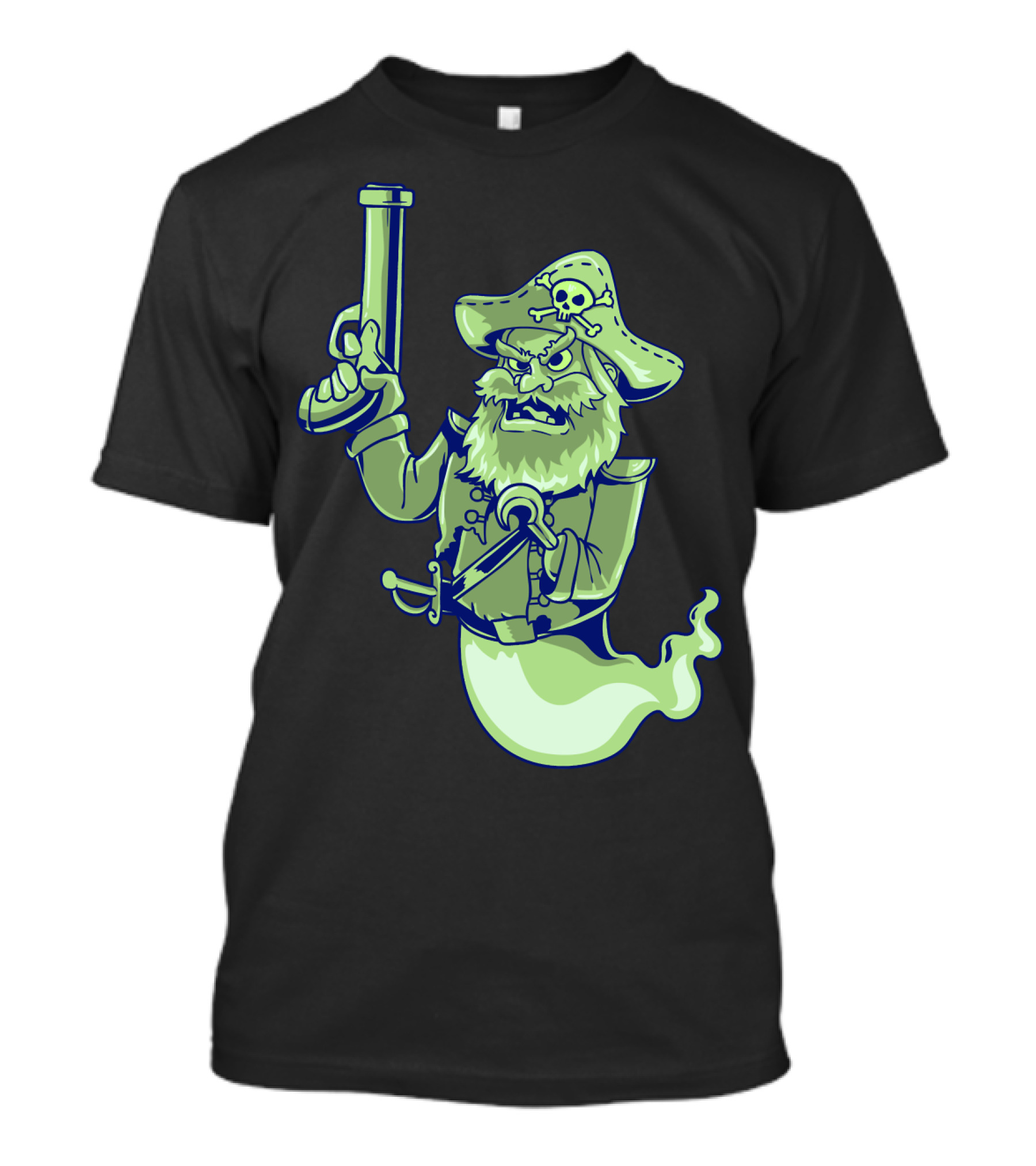 Ghost Pirate Jolly Roger Skull With Sword And Gun Spooky Specter T-Shirt