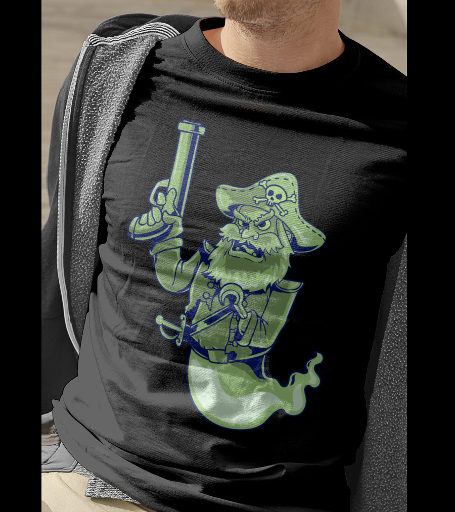 Ghost Pirate Jolly Roger Skull With Sword And Gun Spooky Specter T-Shirt