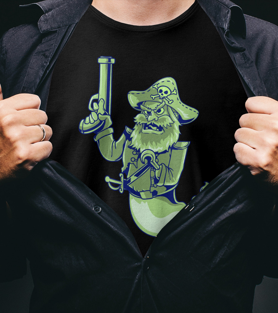 Ghost Pirate Jolly Roger Skull With Sword And Gun Spooky Specter T-Shirt