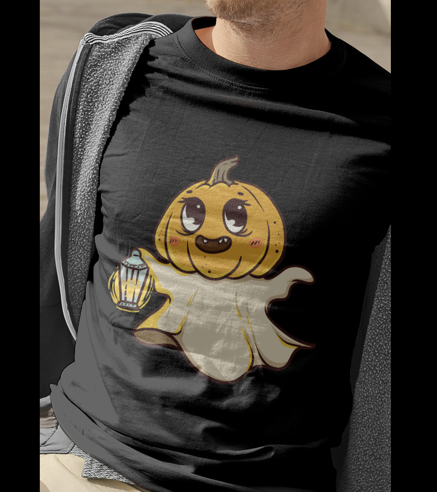 Ghost Pumpkin Kawaii Lantern-Faced Jack O' Lantern T-Shirt