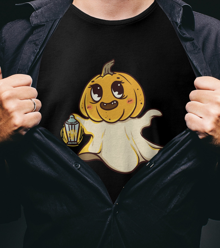 Ghost Pumpkin Kawaii Lantern-Faced Jack O' Lantern T-Shirt