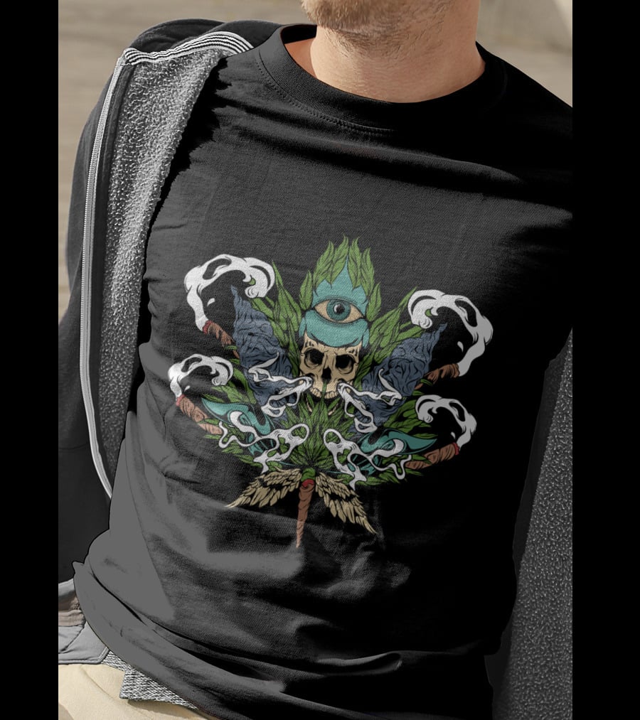 Illuminati Skull Cannabis Leaf 420 Weed Pot Eye T-Shirt