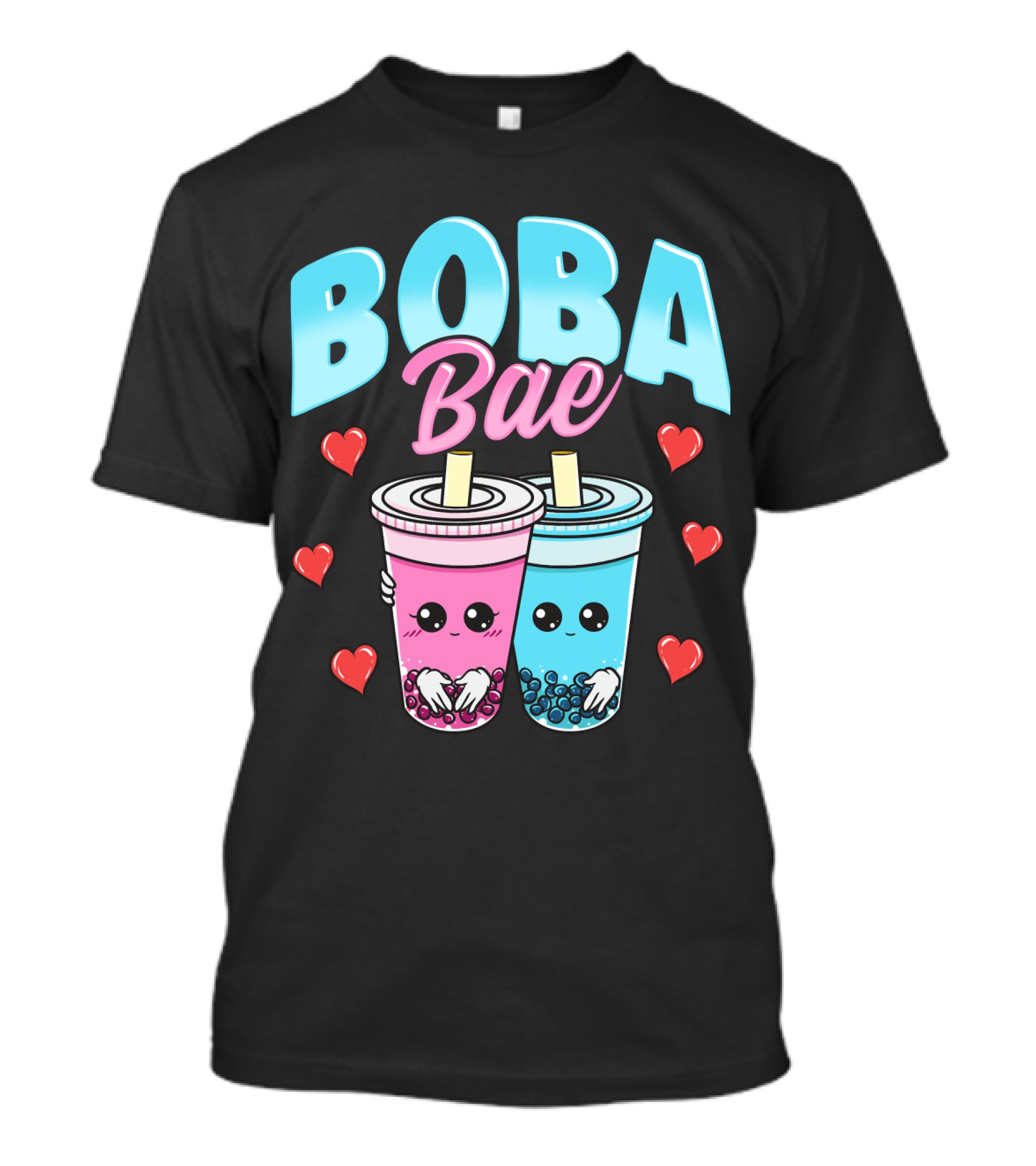 Kawaii Boba Bae Cute Bubble Tea Characters With Hearts T-Shirt