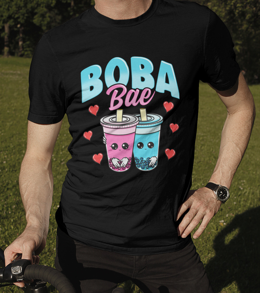 Kawaii Boba Bae Cute Bubble Tea Characters With Hearts T-Shirt