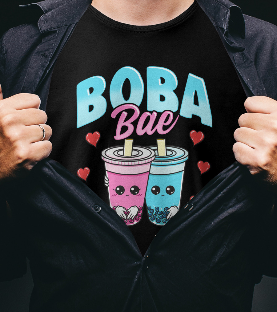 Kawaii Boba Bae Cute Bubble Tea Characters With Hearts T-Shirt