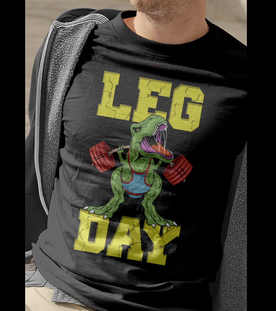 Leg Day Dinosaur Weight Lifter Squat Barbell Training T-Shirt