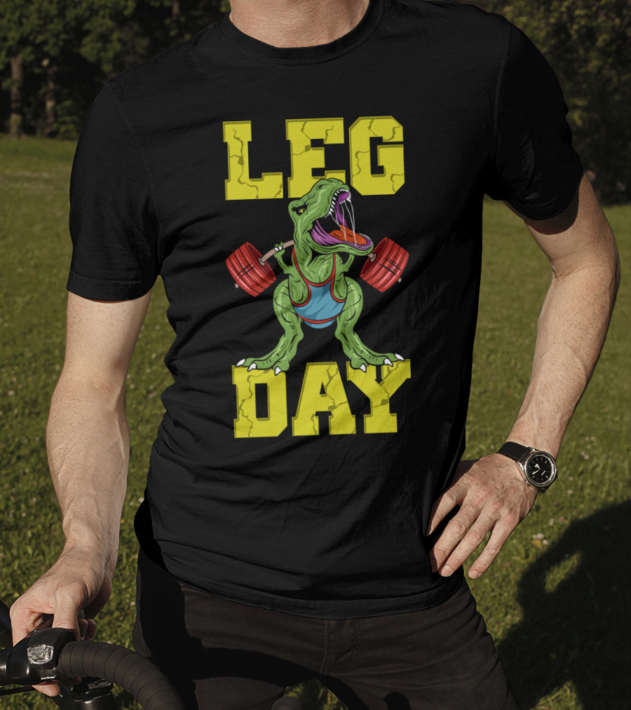 Leg Day Dinosaur Weight Lifter Squat Barbell Training T-Shirt