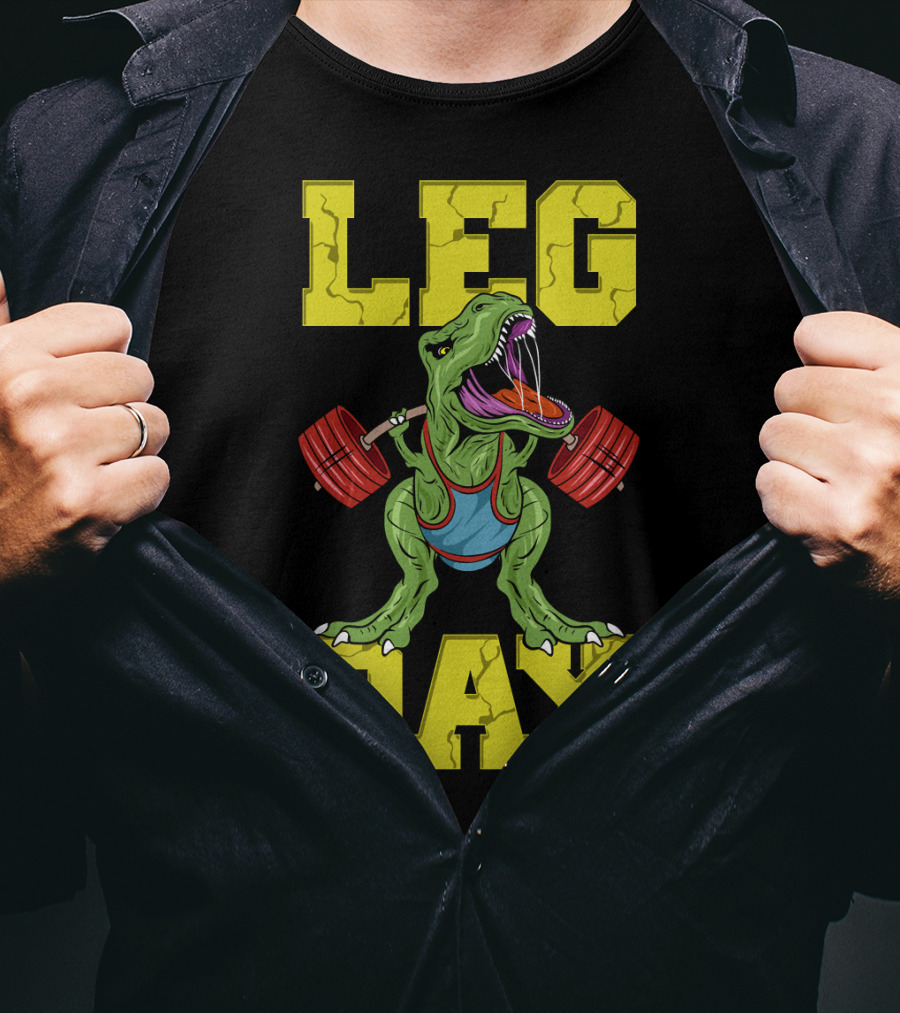 Leg Day Dinosaur Weight Lifter Squat Barbell Training T-Shirt