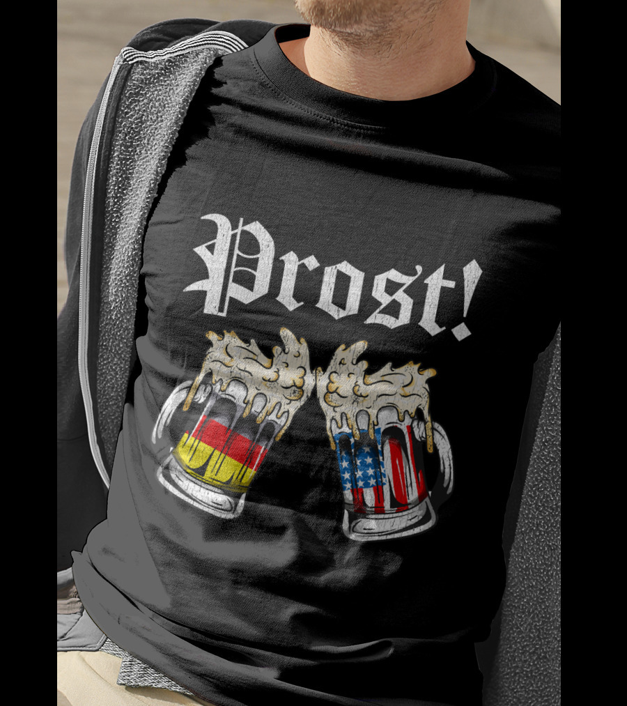Prost Cheers German American Flag Beer Mugs Oktoberfest T-Shirt