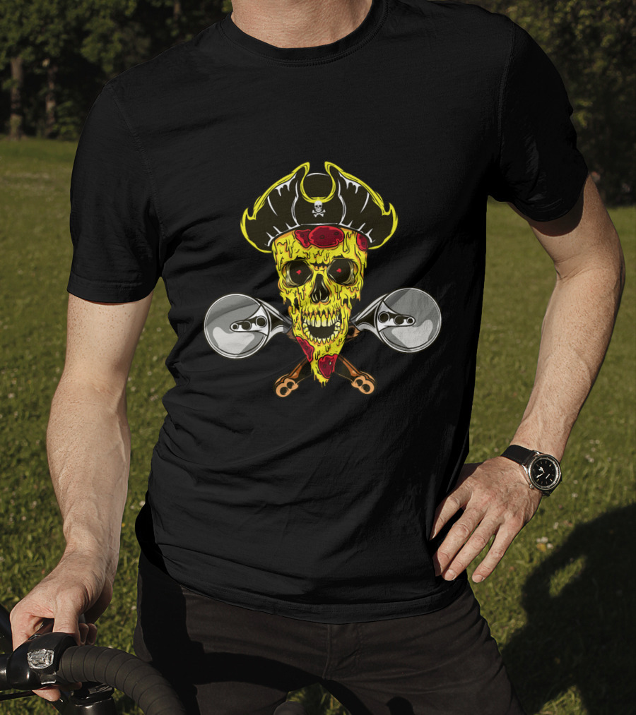 Pirate Skull Pizza With Crossed Wheel Cutters T-Shirt