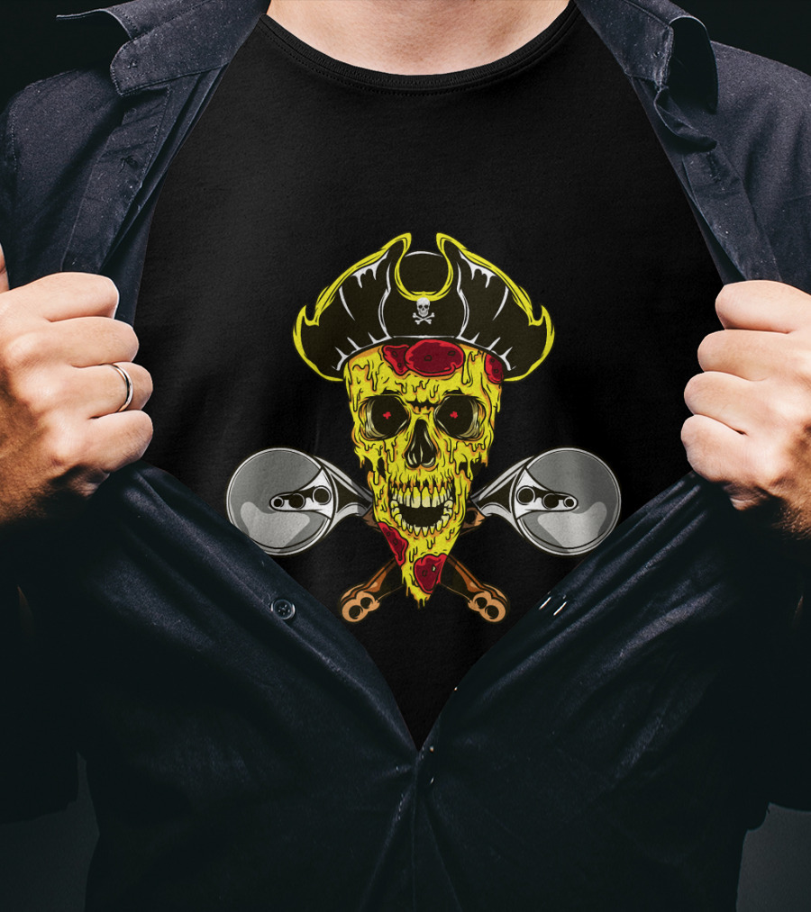 Pirate Skull Pizza With Crossed Wheel Cutters T-Shirt