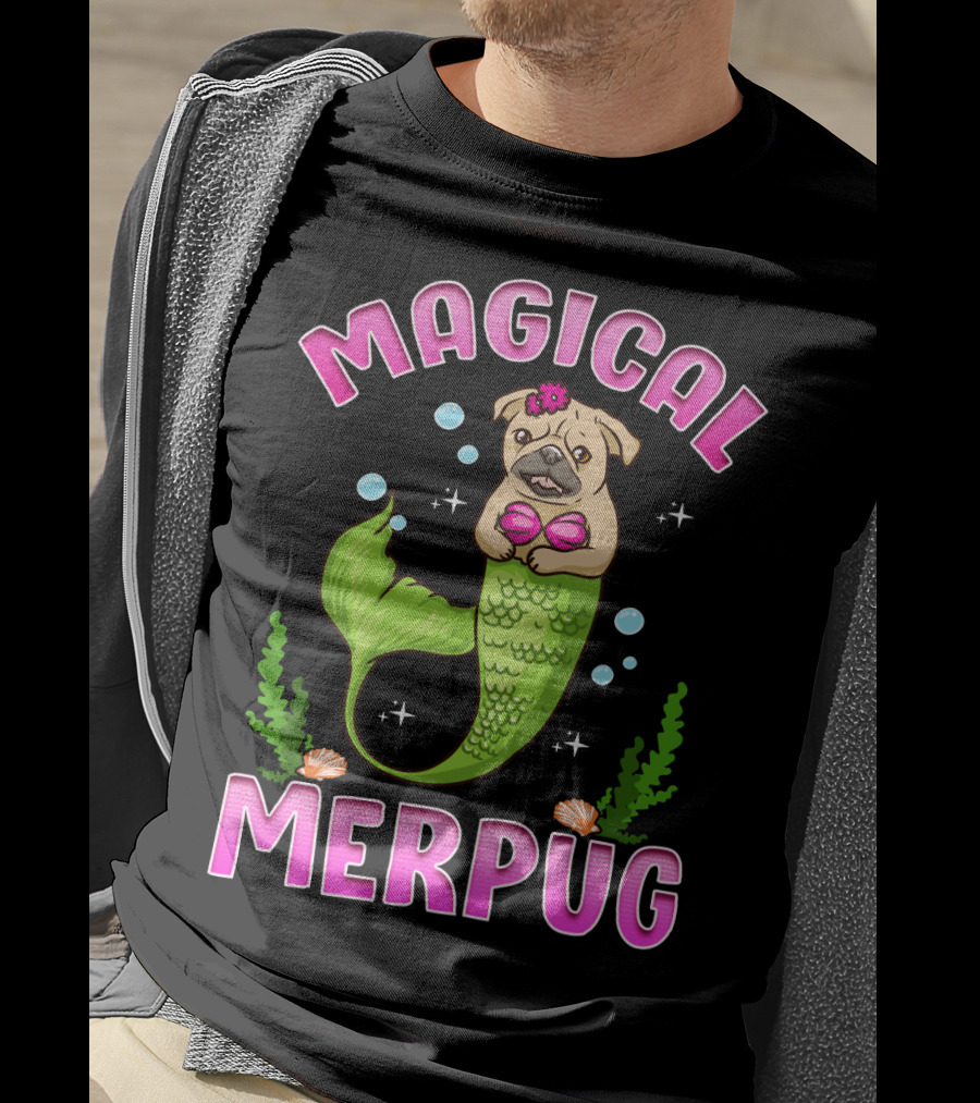 Magical Merpug Pug Dog With Mermaid Tail T-Shirt