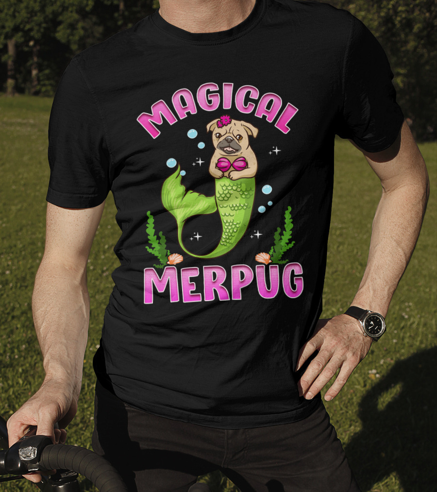 Magical Merpug Pug Dog With Mermaid Tail T-Shirt
