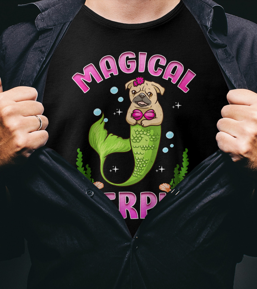 Magical Merpug Pug Dog With Mermaid Tail T-Shirt