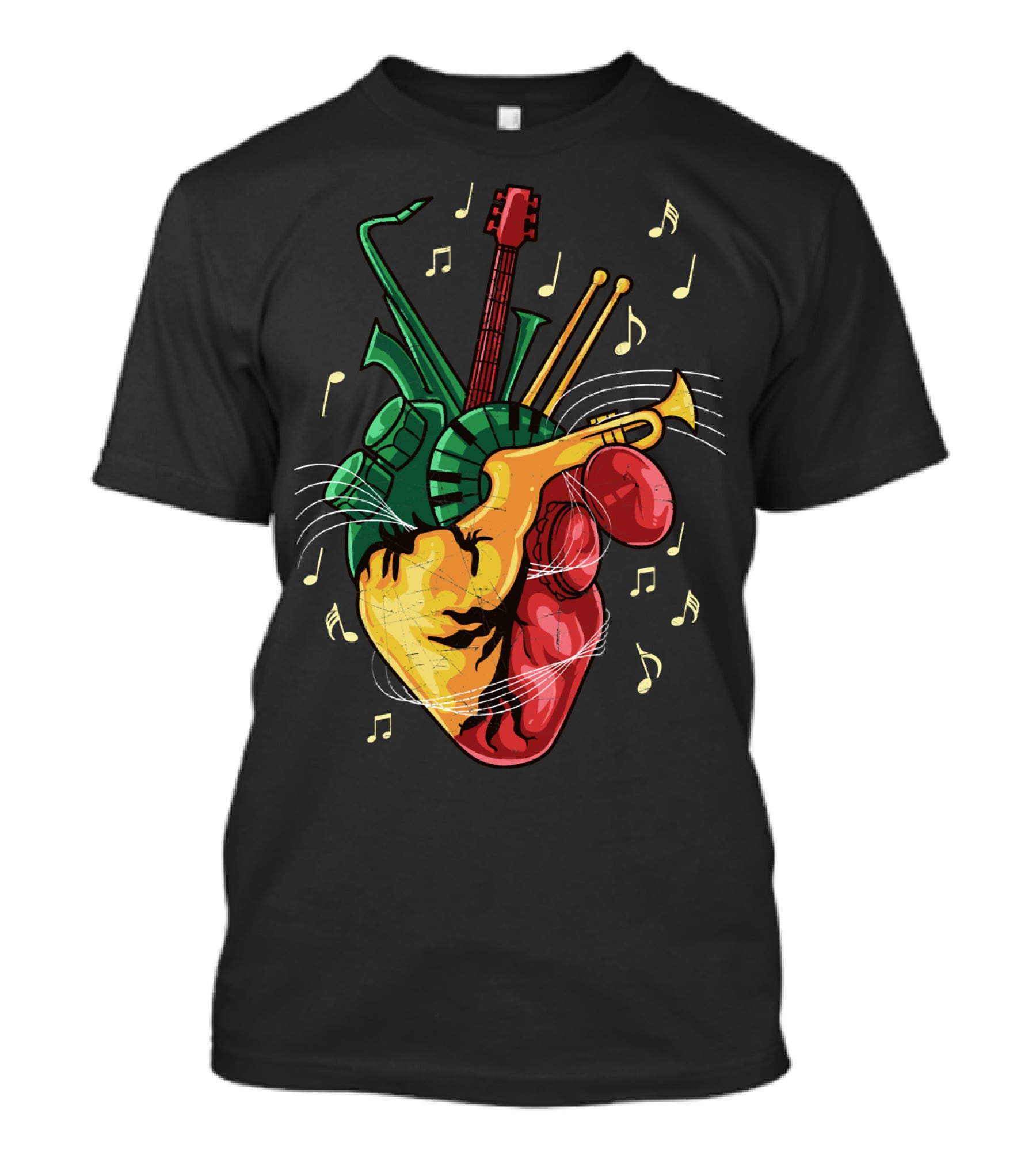 Reggae Lover Jamaican Heart Music Rastafari Instrument Fusion T-Shirt
