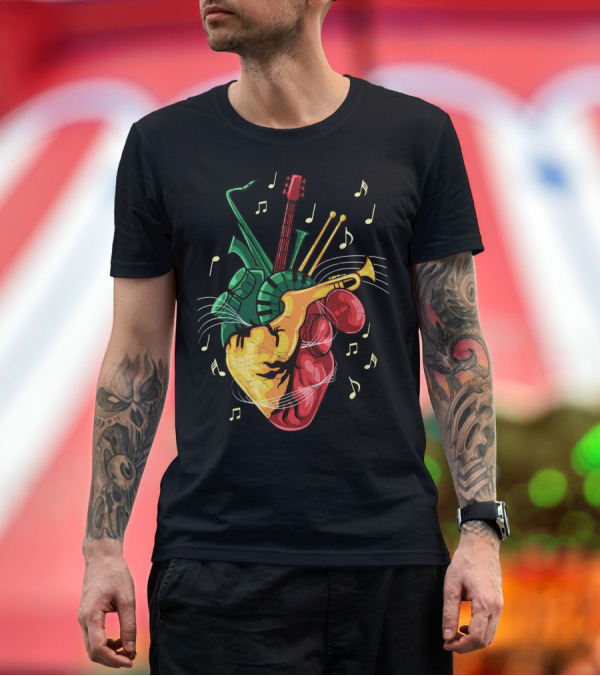 Premium T-Shirt: Reggae Lover Jamaican Heart Music Rastafari Instrument Fusion T-Shirt Reggae Lover Jamaican Heart Music Rastafari Instrument Fusion T-Shirt