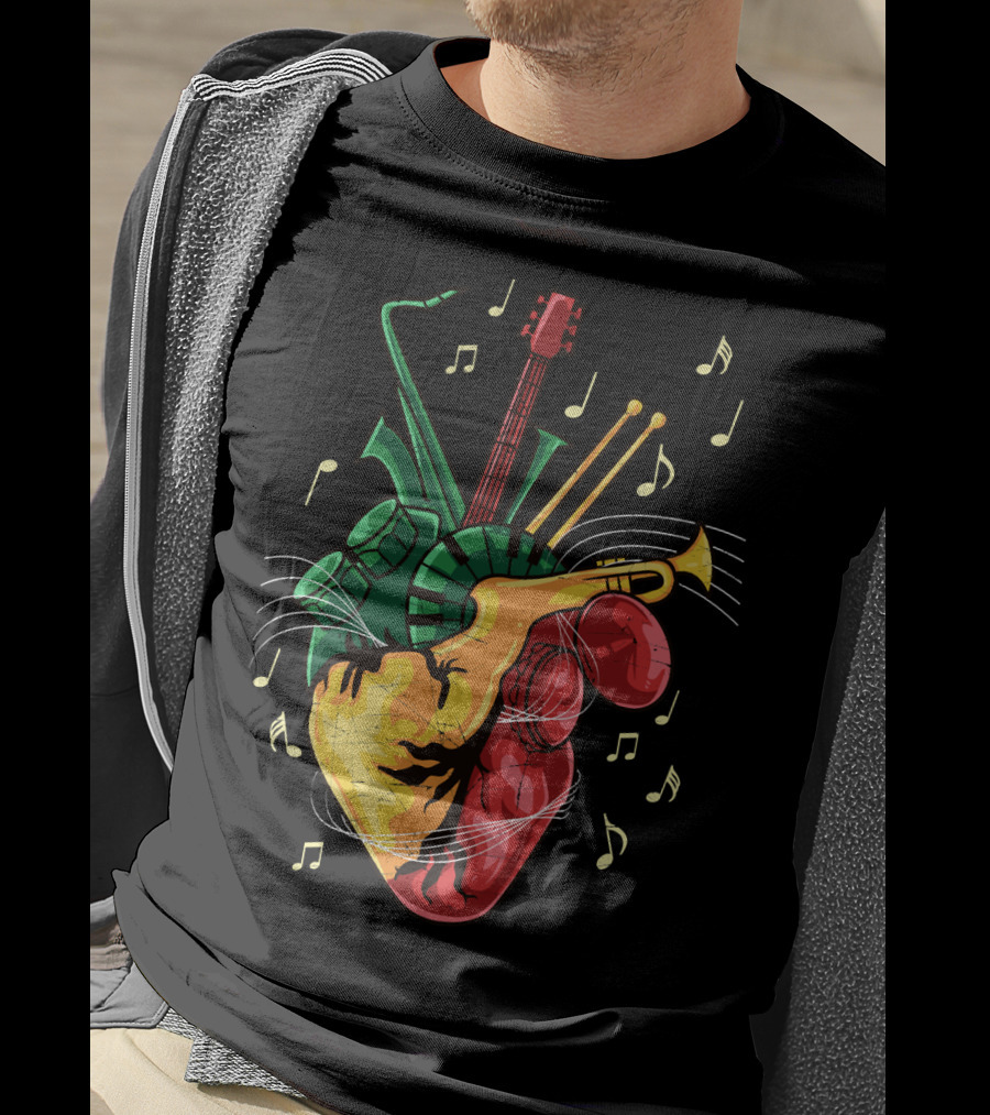 Reggae Lover Jamaican Heart Music Rastafari Instrument Fusion T-Shirt