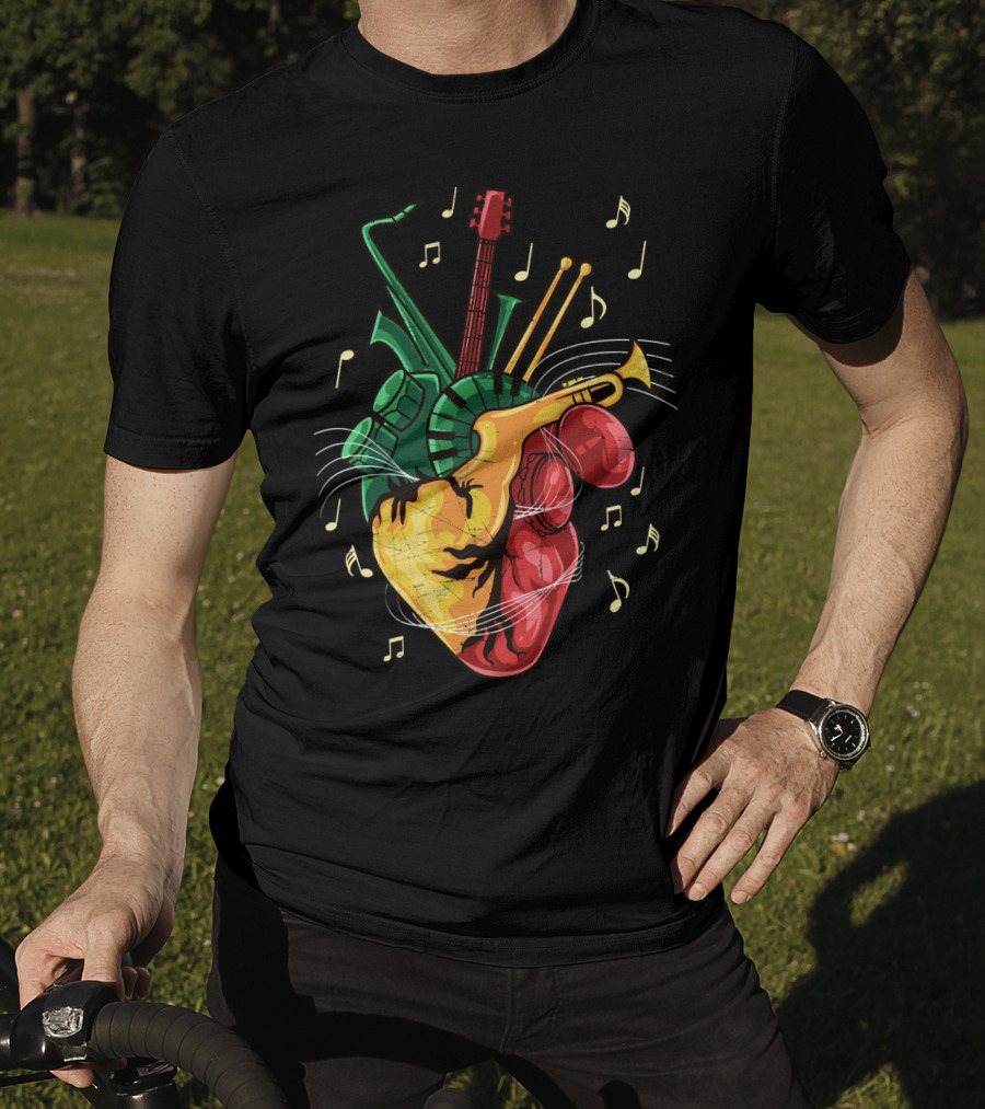 Reggae Lover Jamaican Heart Music Rastafari Instrument Fusion T-Shirt