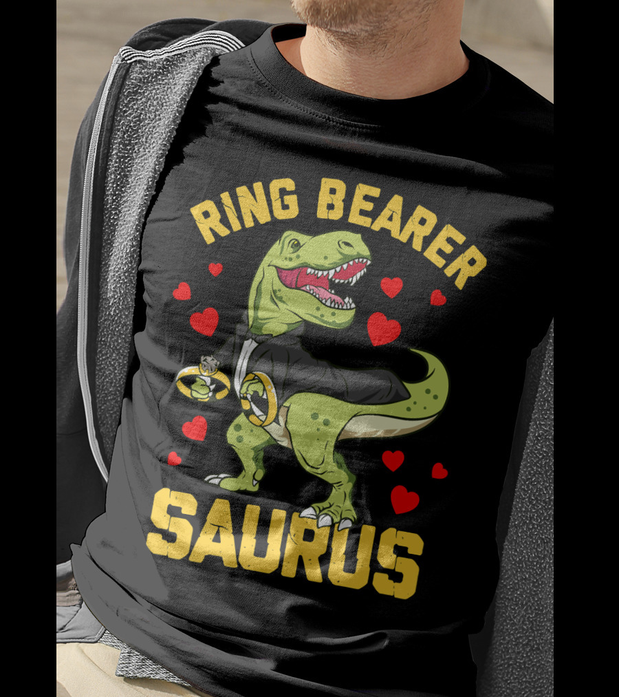 Ring Bearer Saurus Rex Wedding Party Hearts T-Shirt