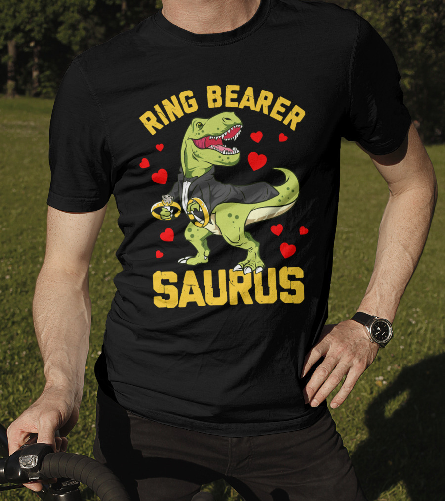 Ring Bearer Saurus Rex Wedding Party Hearts T-Shirt