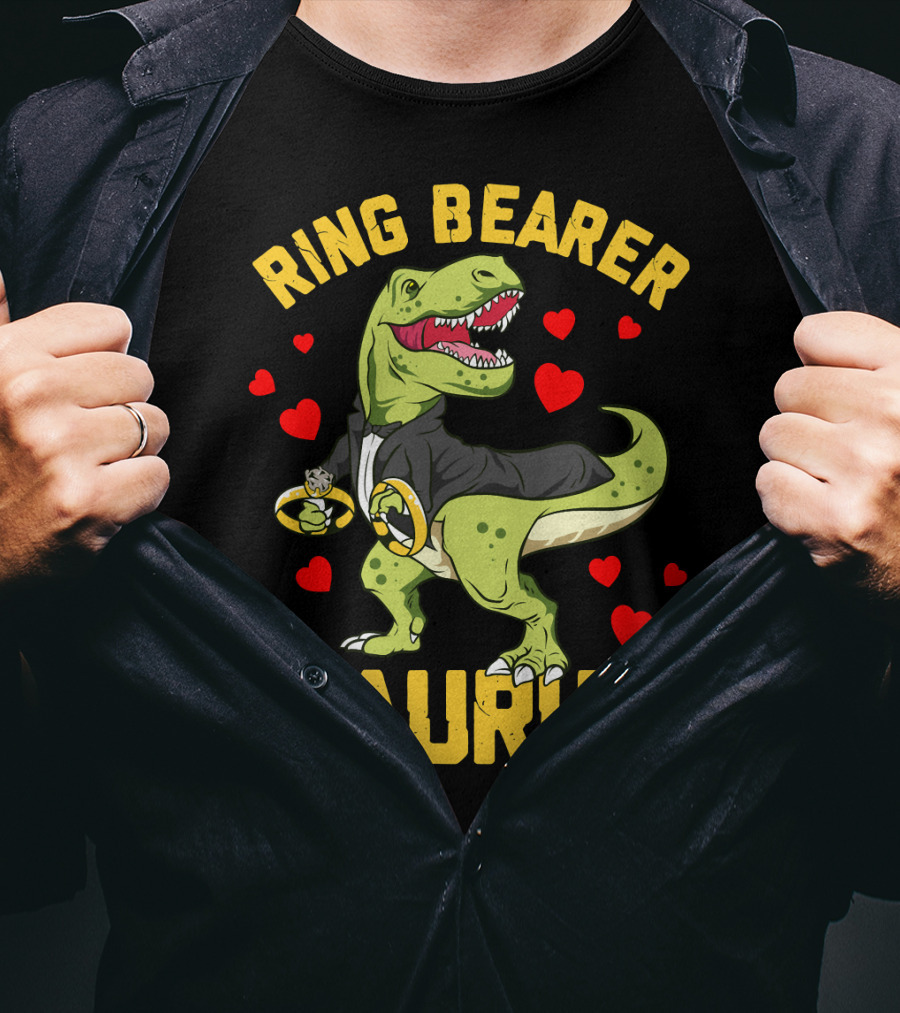 Ring Bearer Saurus Rex Wedding Party Hearts T-Shirt