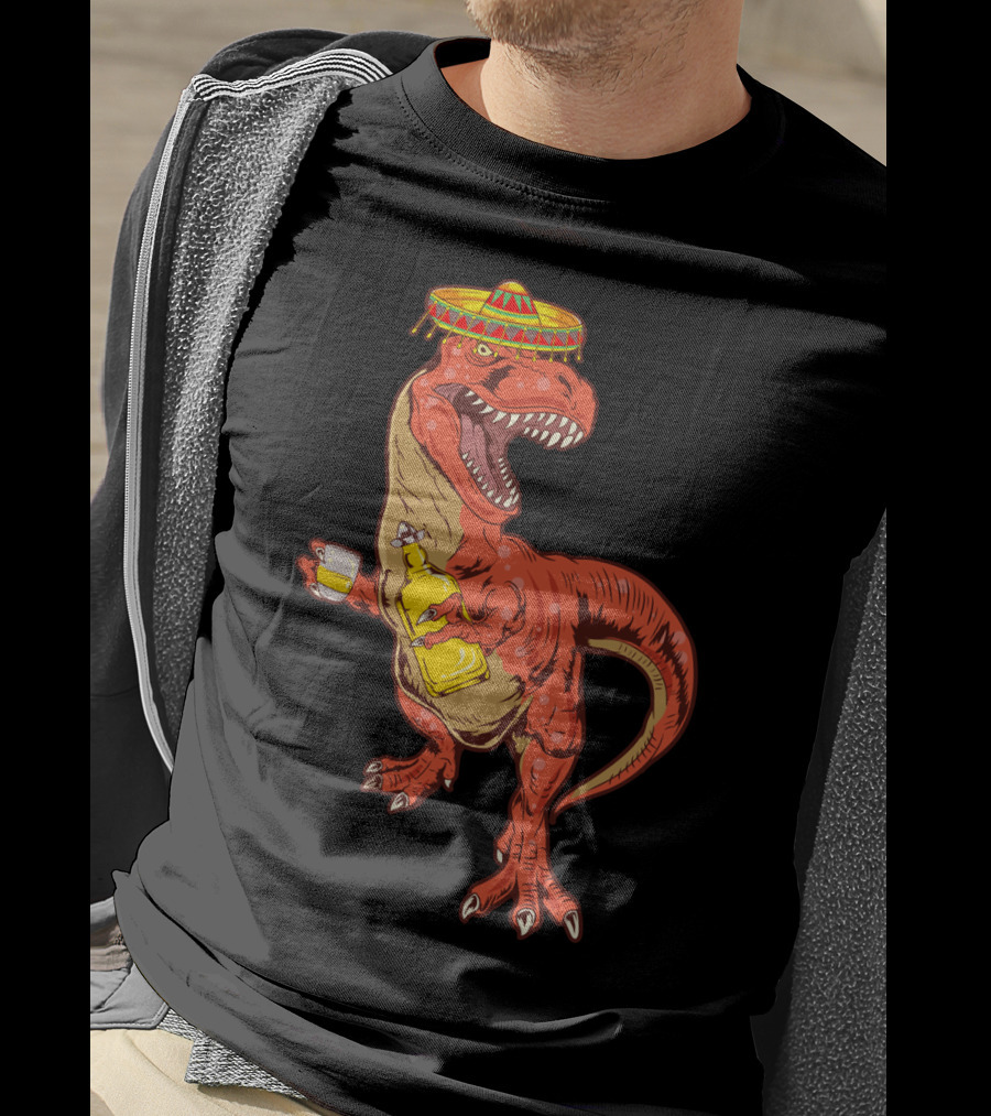 Tequilasaurus Rex Dinosaur Tequila Drinking Team Sombrero Fiesta T-Shirt