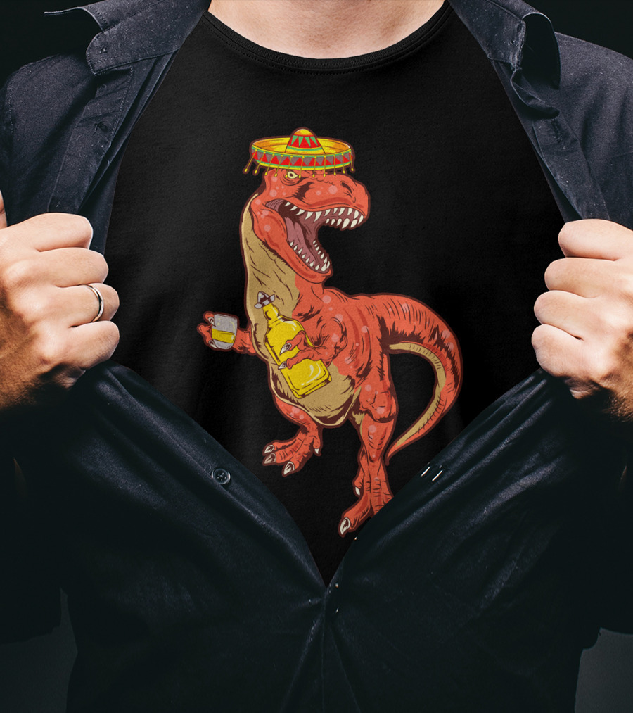 Tequilasaurus Rex Dinosaur Tequila Drinking Team Sombrero Fiesta T-Shirt