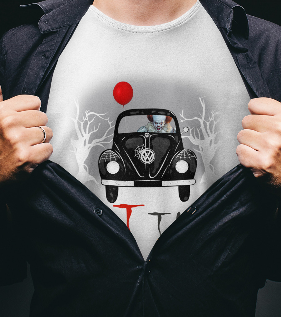 Pennywise IT Clown Driving Volkswagen Beetle With Red Balloon Bittle T-Shirt